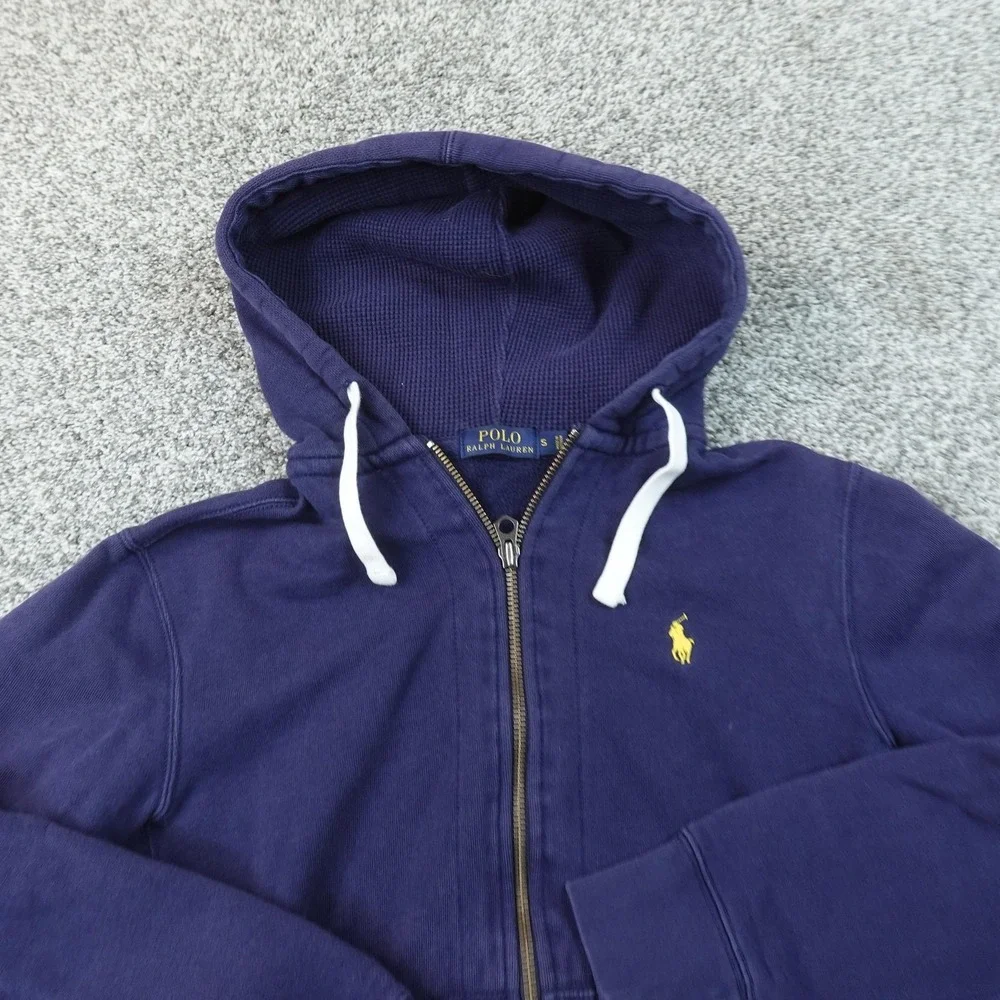 Polo Ralph Lauren Hoodie Mens S Blue Full Zip Thermal Hood Sweatshirt Pony Logo